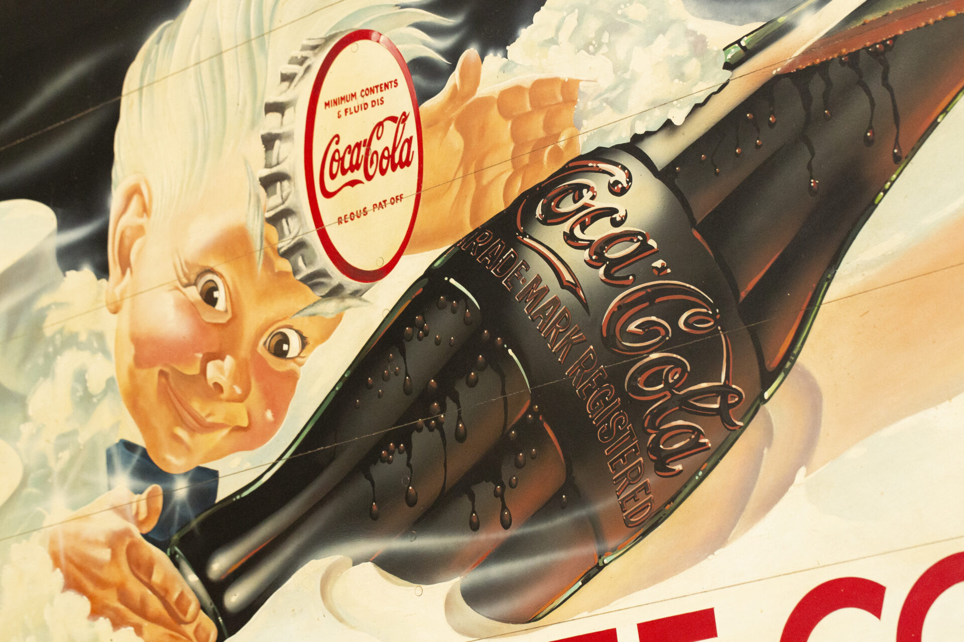 Enseigne Coca-Cola peinte à la main sur bois.